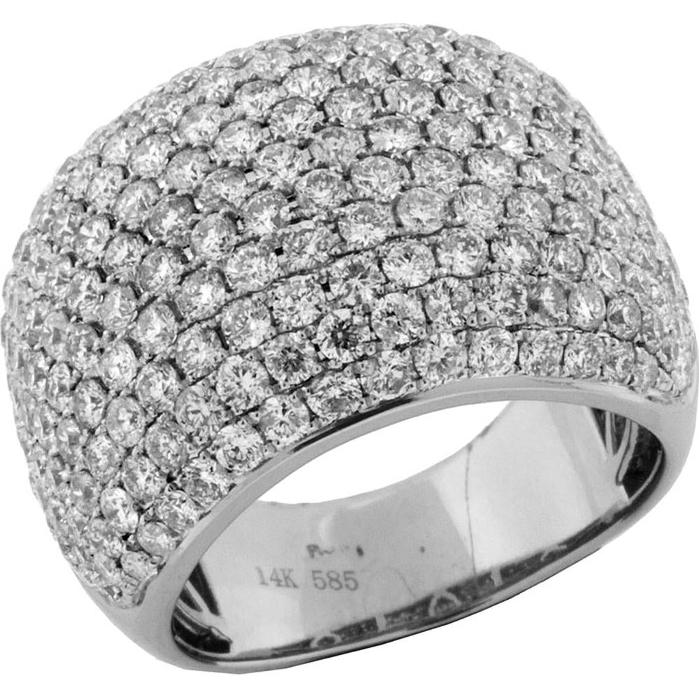 14K White Gold Dome Band Ring with Multi-Row Pave Set Round Diamonds - 5.00 Carat Total Diamond Weight - Royal Jewelry