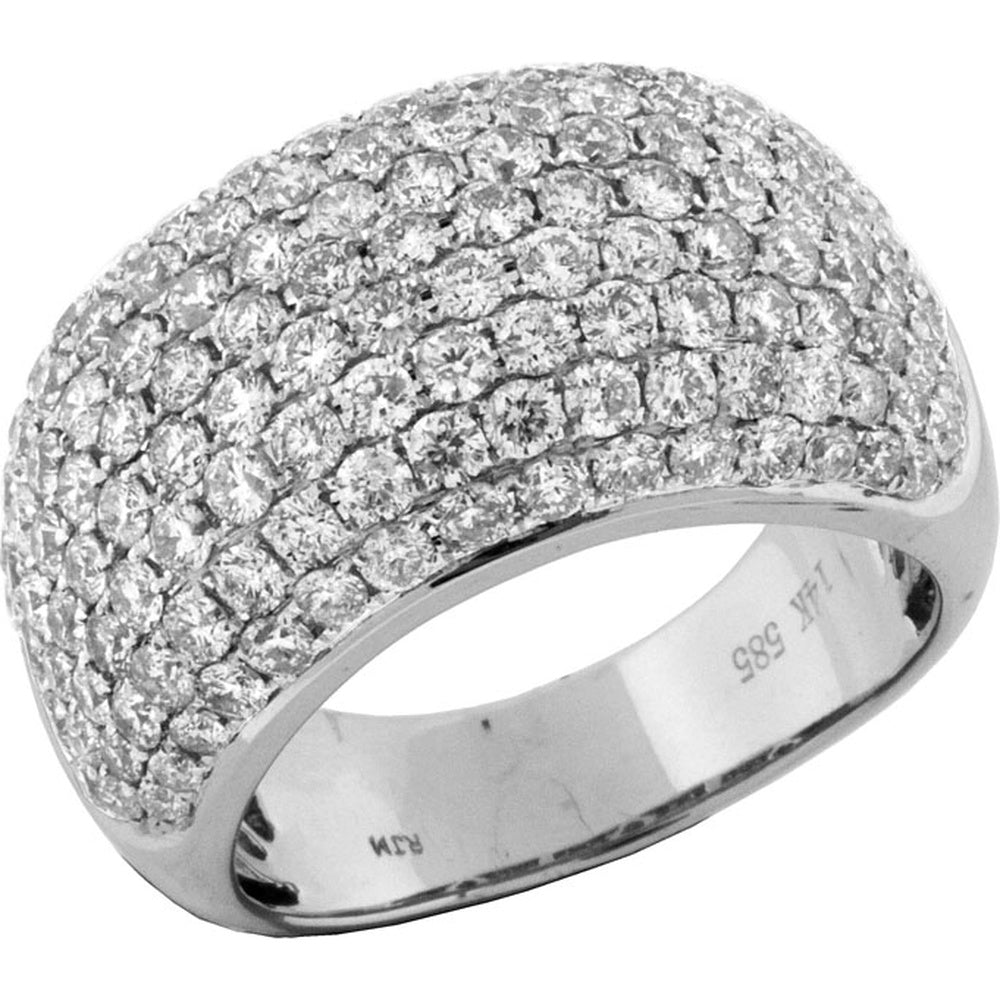 14K White Gold Dome Ring with Pavé-Set Round Brilliant Cut Diamonds - 3.90 Carat Total Diamond Weight - Royal Jewelry