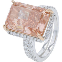 14K White Gold Double-Band Bridal Set with 10.00 Carat Pink Radiant Cut Lab Grown Diamond and Halo Setting - 11.00 Carat Total Diamond Weight