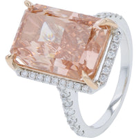 14K White Gold Double-Band Bridal Set with 10.00 Carat Pink Radiant Cut Lab Grown Diamond and Halo Setting - 11.00 Carat Total Diamond Weight