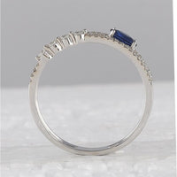 14K White Gold Double Band Ring with Oval Blue Sapphire - 0.48 Carat and Round Diamonds - 0.20 Carat Total Weight