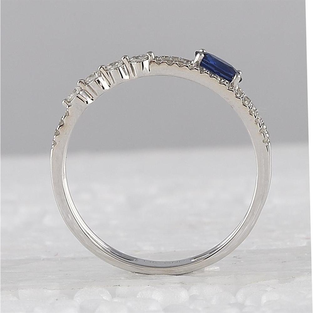 14K White Gold Double Band Ring with Oval Blue Sapphire - 0.48 Carat and Round Diamonds - 0.20 Carat Total Weight