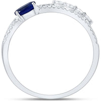 14K White Gold Double Band Ring with Oval Blue Sapphire - 0.48 Carat and Round Diamonds - 0.20 Carat Total Weight