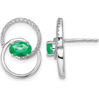 14K White Gold Double Circle Emerald and Diamond Post Earrings - 0.42 Carat Emerald, 0.004 Carat Total Diamond Weight by Monteluci Fine Jewelry