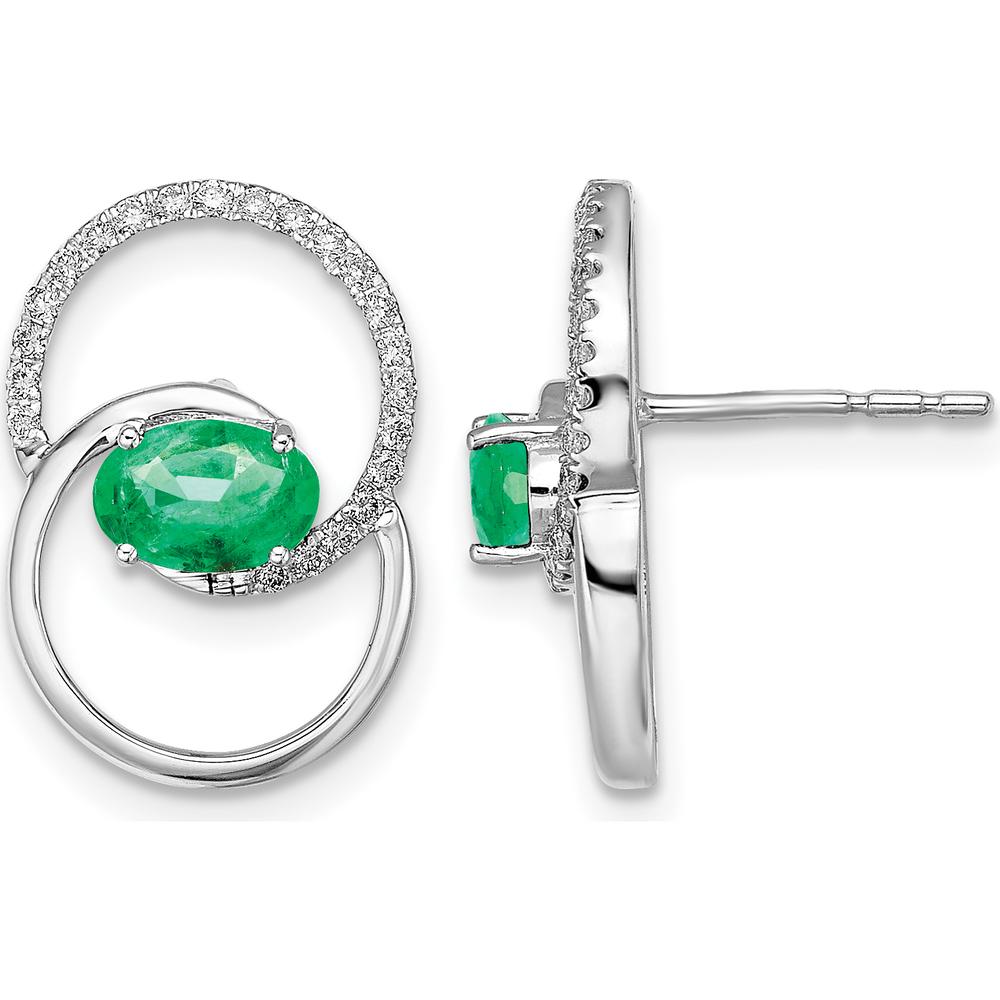 14K White Gold Double Circle Emerald and Diamond Post Earrings - 0.42 Carat Emerald, 0.004 Carat Total Diamond Weight by Monteluci Fine Jewelry