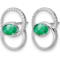 14K White Gold Double Circle Emerald and Diamond Post Earrings - 0.42 Carat Emerald, 0.004 Carat Total Diamond Weight by Monteluci Fine Jewelry