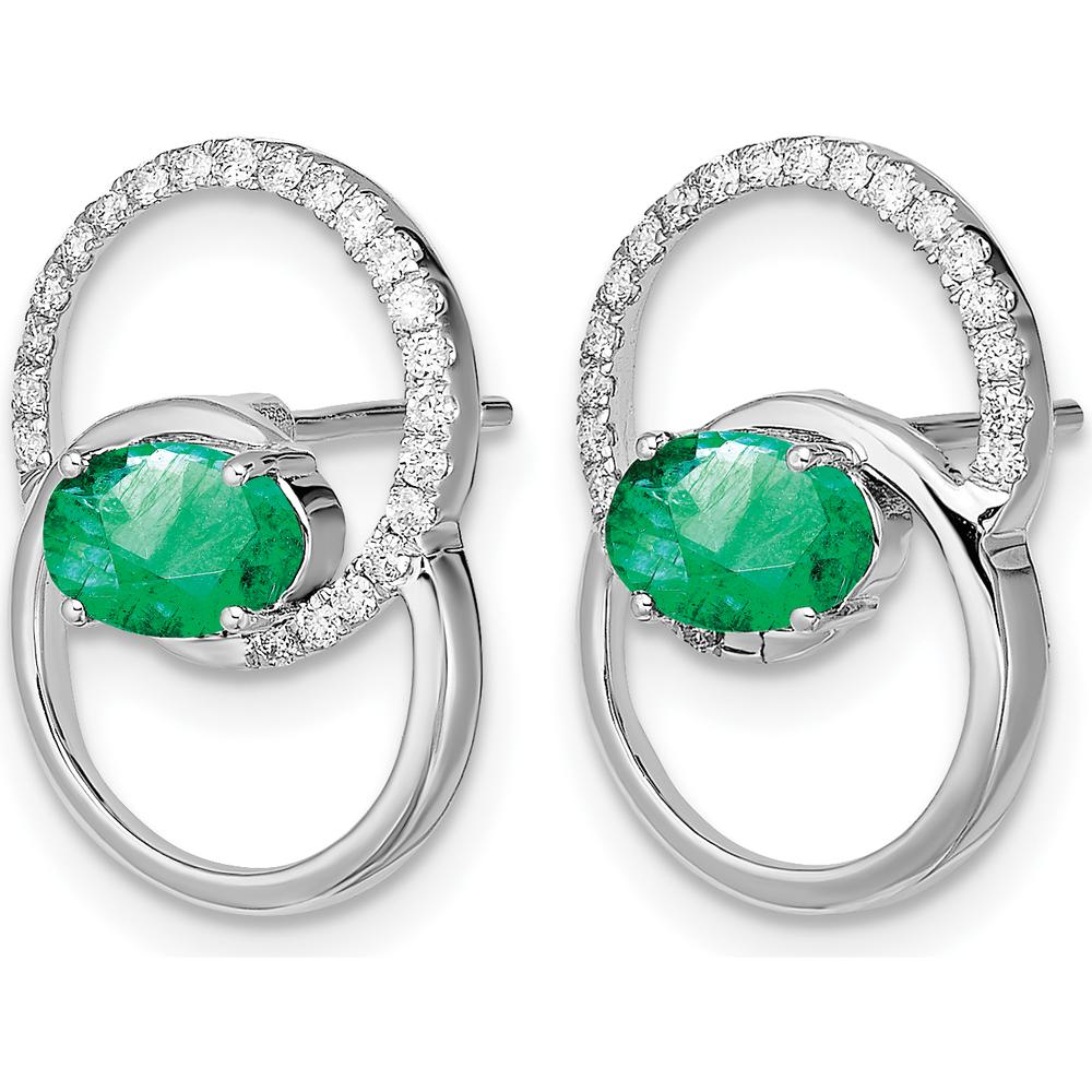 14K White Gold Double Circle Emerald and Diamond Post Earrings - 0.42 Carat Emerald, 0.004 Carat Total Diamond Weight by Monteluci Fine Jewelry