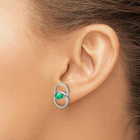 14K White Gold Double Circle Emerald and Diamond Post Earrings - 0.42 Carat Emerald, 0.004 Carat Total Diamond Weight by Monteluci Fine Jewelry