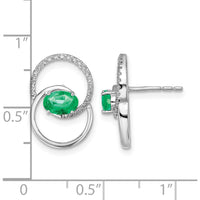 14K White Gold Double Circle Emerald and Diamond Post Earrings - 0.42 Carat Emerald, 0.004 Carat Total Diamond Weight by Monteluci Fine Jewelry