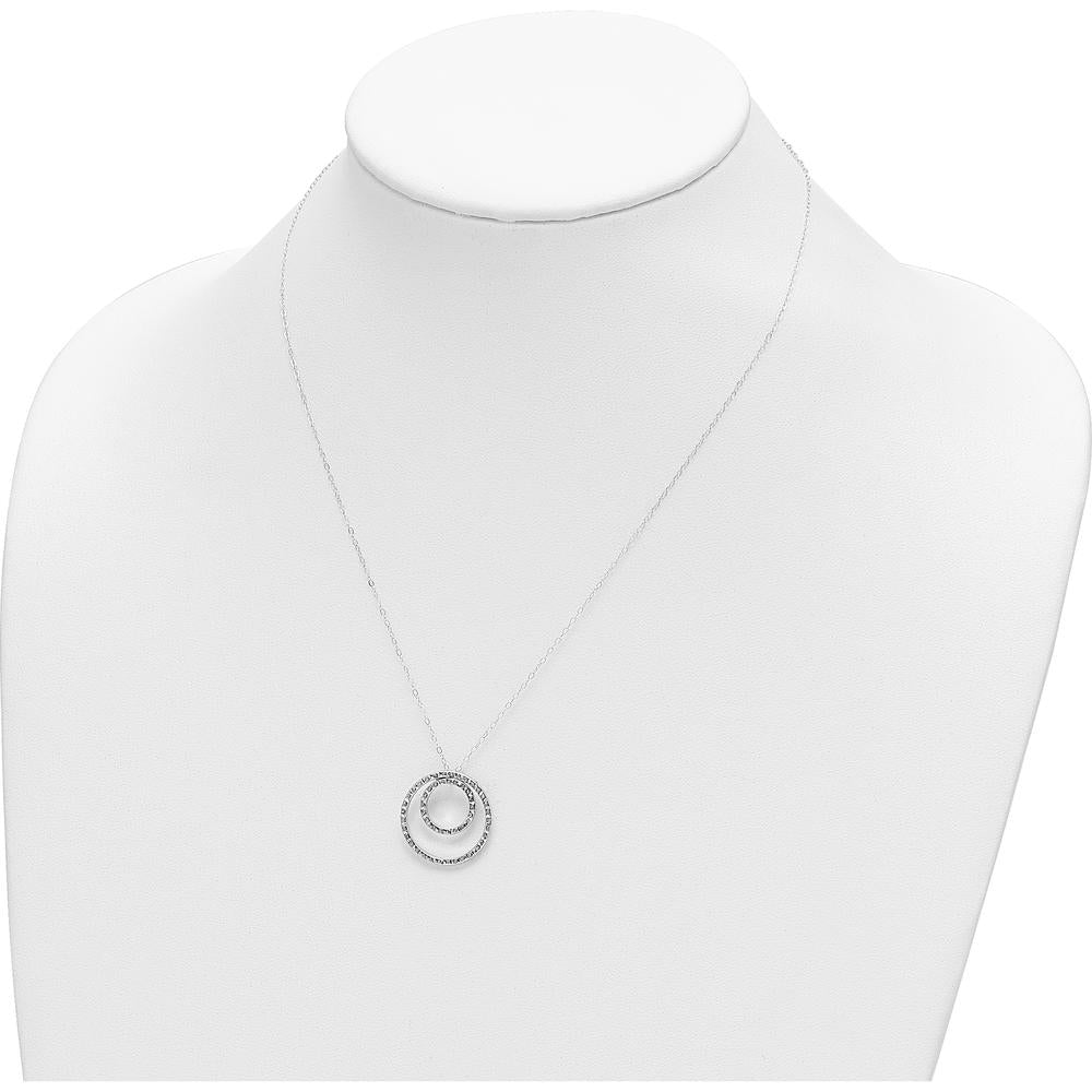 14K White Gold Double Circle Necklace with Brilliant Diamonds - 0.75 Carats Total Diamond Weight by Monteluci Fine Jewelry
