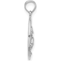 14K White Gold Double Dolphin Circle Pendant with Rhodium Plating by Oro Pregiato