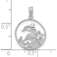 14K White Gold Double Dolphin Circle Pendant with Rhodium Plating by Oro Pregiato