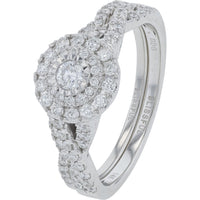 14K White Gold Double Halo Bridal Set with Round Diamond and Intertwined Accented Shank - 0.63 Carat Total Diamond Weight