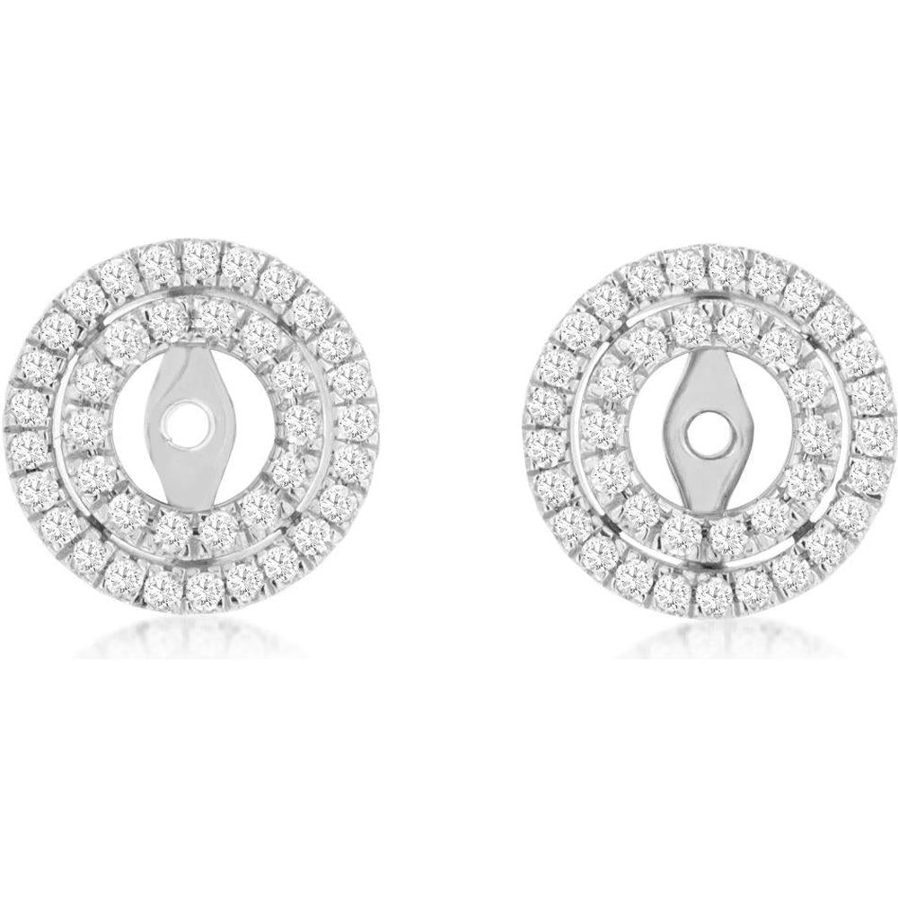 14K White Gold Double-Halo Diamond Earring Jackets with Round Brilliant Cut Stones - 0.48 Total Carat Weight - Royal Jewelry