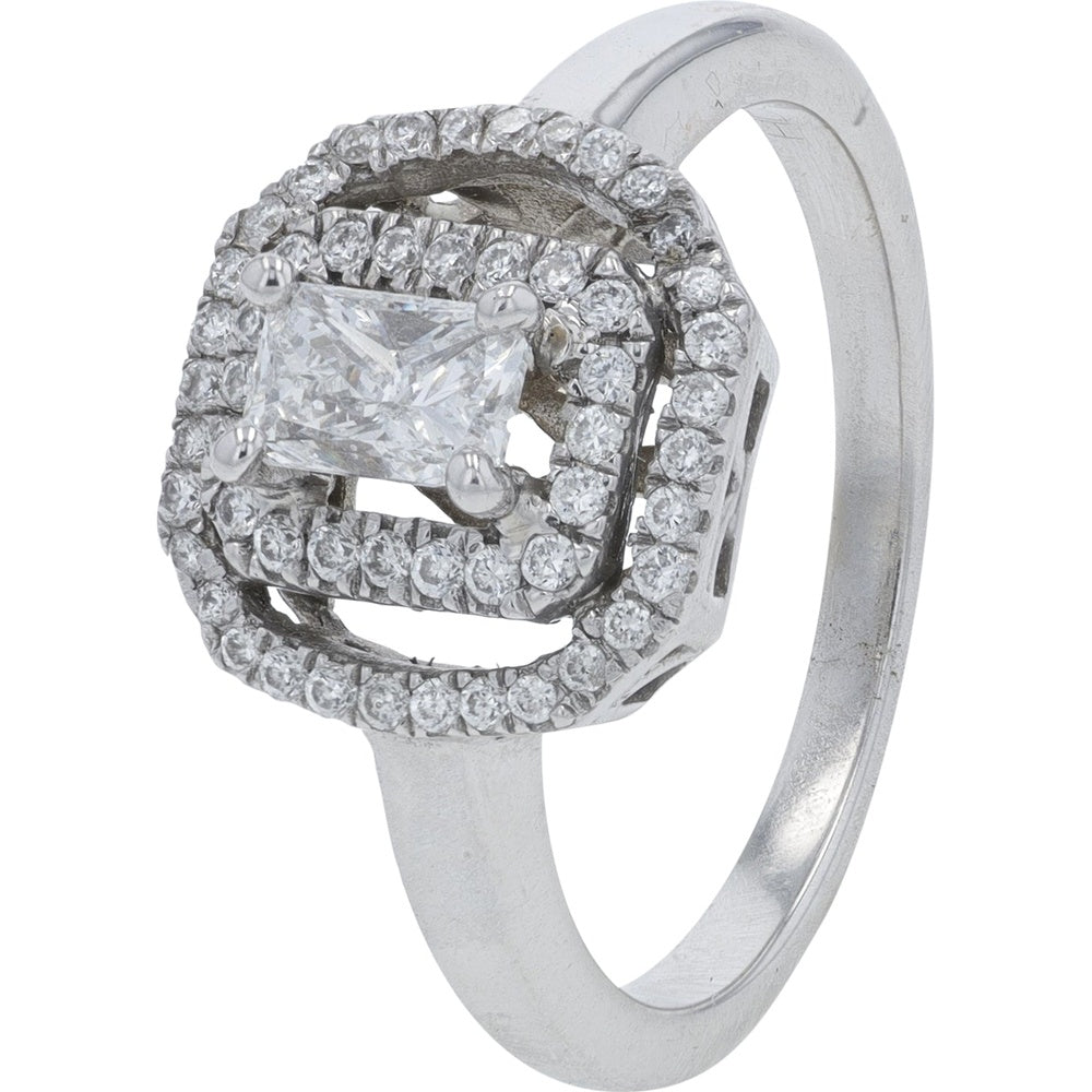 14K White Gold Double Halo Diamond Engagement Ring with Radiant Cut Center Stone - 1.00 Total Carat Weight
