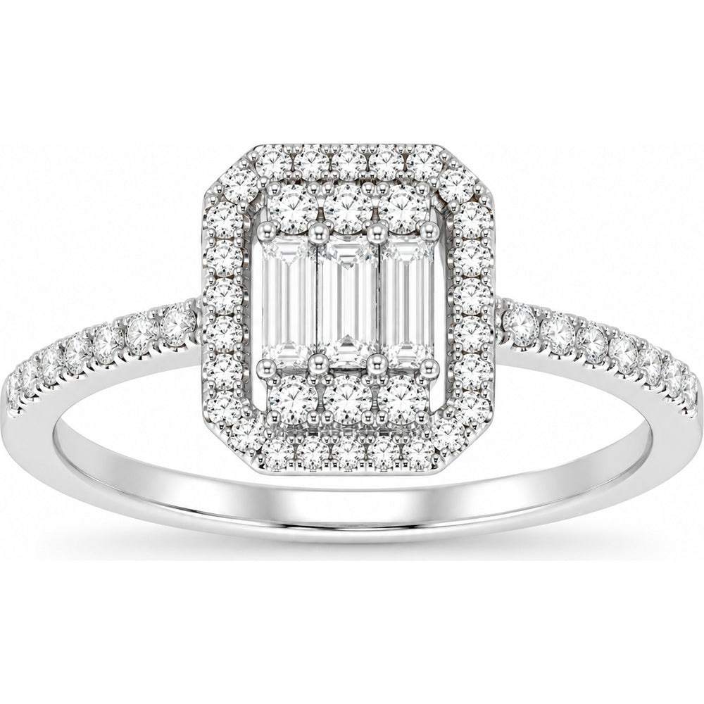 14K White Gold Double Halo Fashion Ring with Baguette and Round Diamonds - 0.38 Carat Total Diamond Weight by Auriventus