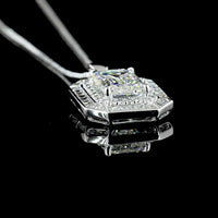 14K White Gold Double Halo Pendant with 5.00 Carat Emerald Cut Lab Diamond, Trapezoid and Round Accents - 6.57 Carat Total Weight - Covaloro Fine Jewelry