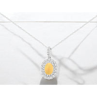 14K White Gold Double Halo Pendant with Oval Opal and Round Diamonds - 0.50 Carat Opal and 0.39 Carat Total Diamond Weight - Royal Jewelry
