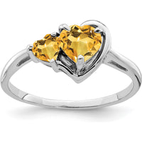 14K White Gold Double Heart Citrine Ring with 0.80 ct and 0.24 ct Natural Faceted Stones by Monteluci Fine Jewelry