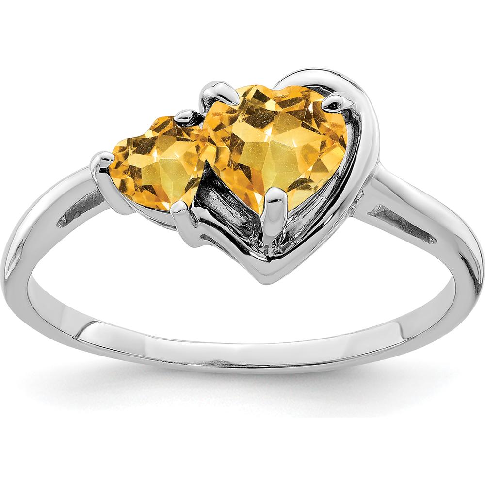 14K White Gold Double Heart Citrine Ring with 0.80 ct and 0.24 ct Natural Faceted Stones by Monteluci Fine Jewelry