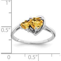 14K White Gold Double Heart Citrine Ring with 0.80 ct and 0.24 ct Natural Faceted Stones by Monteluci Fine Jewelry