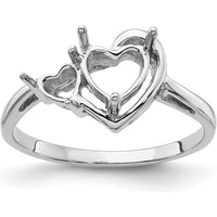 14K White Gold Double Heart Gemstone Ring Mounting with 6mm and 4mm Prong Settings by Monteluci Fine Jewelry