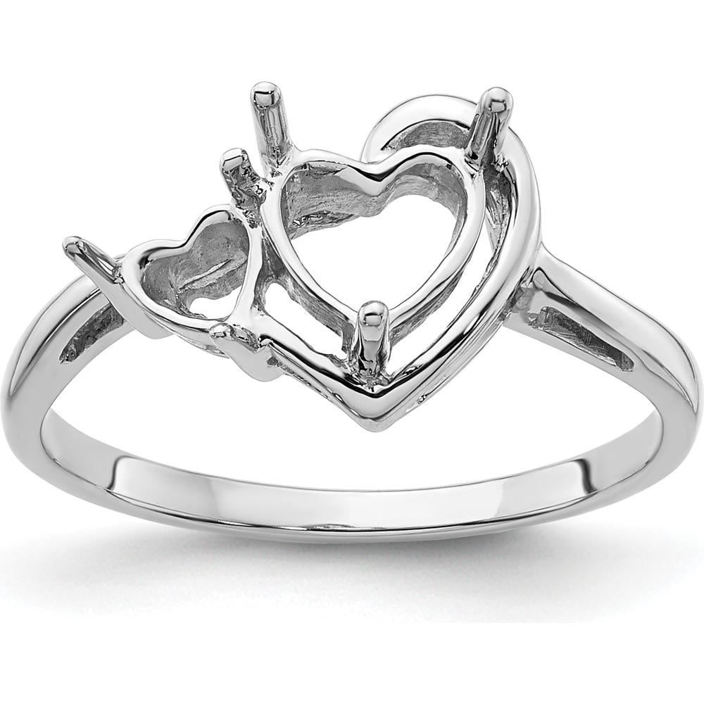 14K White Gold Double Heart Gemstone Ring Mounting with 6mm and 4mm Prong Settings by Monteluci Fine Jewelry