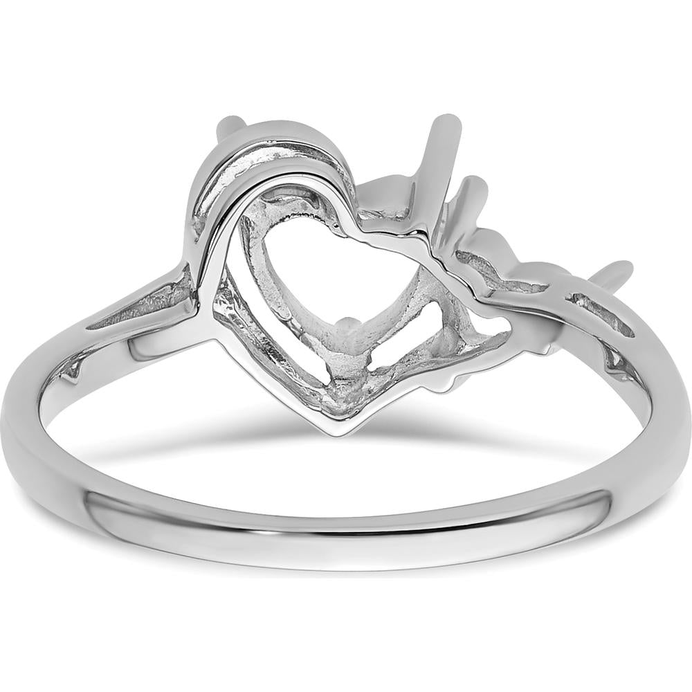 14K White Gold Double Heart Gemstone Ring Mounting with 6mm and 4mm Prong Settings by Monteluci Fine Jewelry