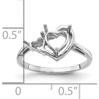 14K White Gold Double Heart Gemstone Ring Mounting with 6mm and 4mm Prong Settings by Monteluci Fine Jewelry