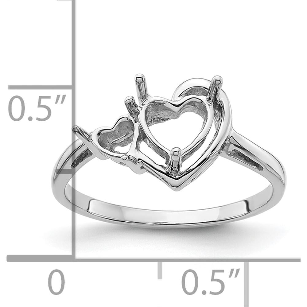 14K White Gold Double Heart Gemstone Ring Mounting with 6mm and 4mm Prong Settings by Monteluci Fine Jewelry