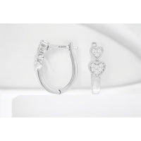 14K White Gold Double Heart Hinged Hoop Earrings with Pavé Set Round Diamonds and Milgrain Detail - 0.20 Carat Total Diamond Weight - Royal Jewelry