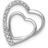 14K White Gold Double Heart Pendant Slide with Diamond - 0.004 Carat Total Diamond Weight by Oro Pregiato