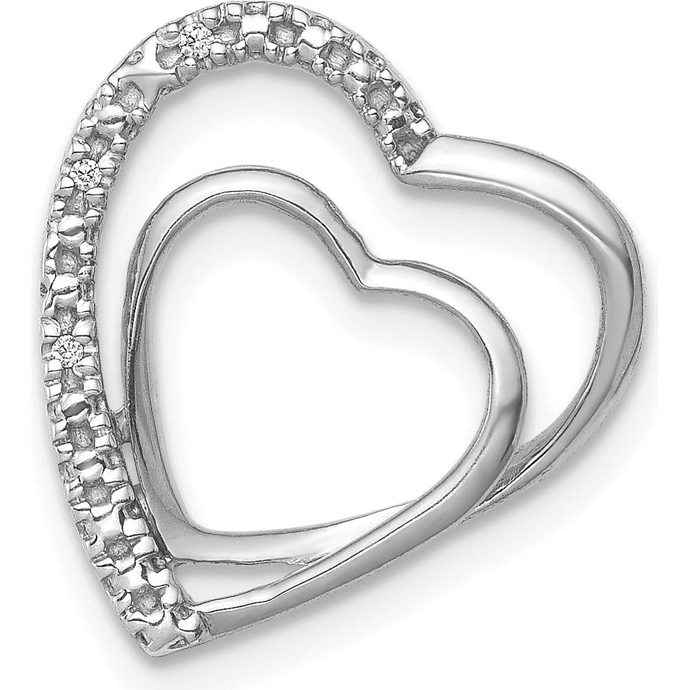 14K White Gold Double Heart Pendant Slide with Diamond - 0.004 Carat Total Diamond Weight by Oro Pregiato