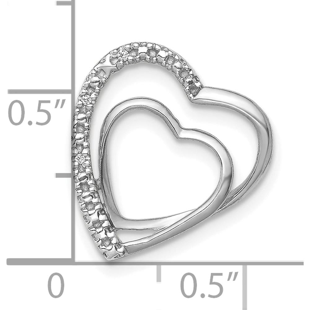 14K White Gold Double Heart Pendant Slide with Diamond - 0.004 Carat Total Diamond Weight by Oro Pregiato