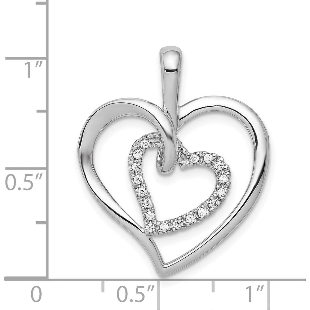 14K White Gold Double Heart Pendant with 18 Round Diamonds - 0.09 Carat Total Diamond Weight by Monteluci Fine Jewelry