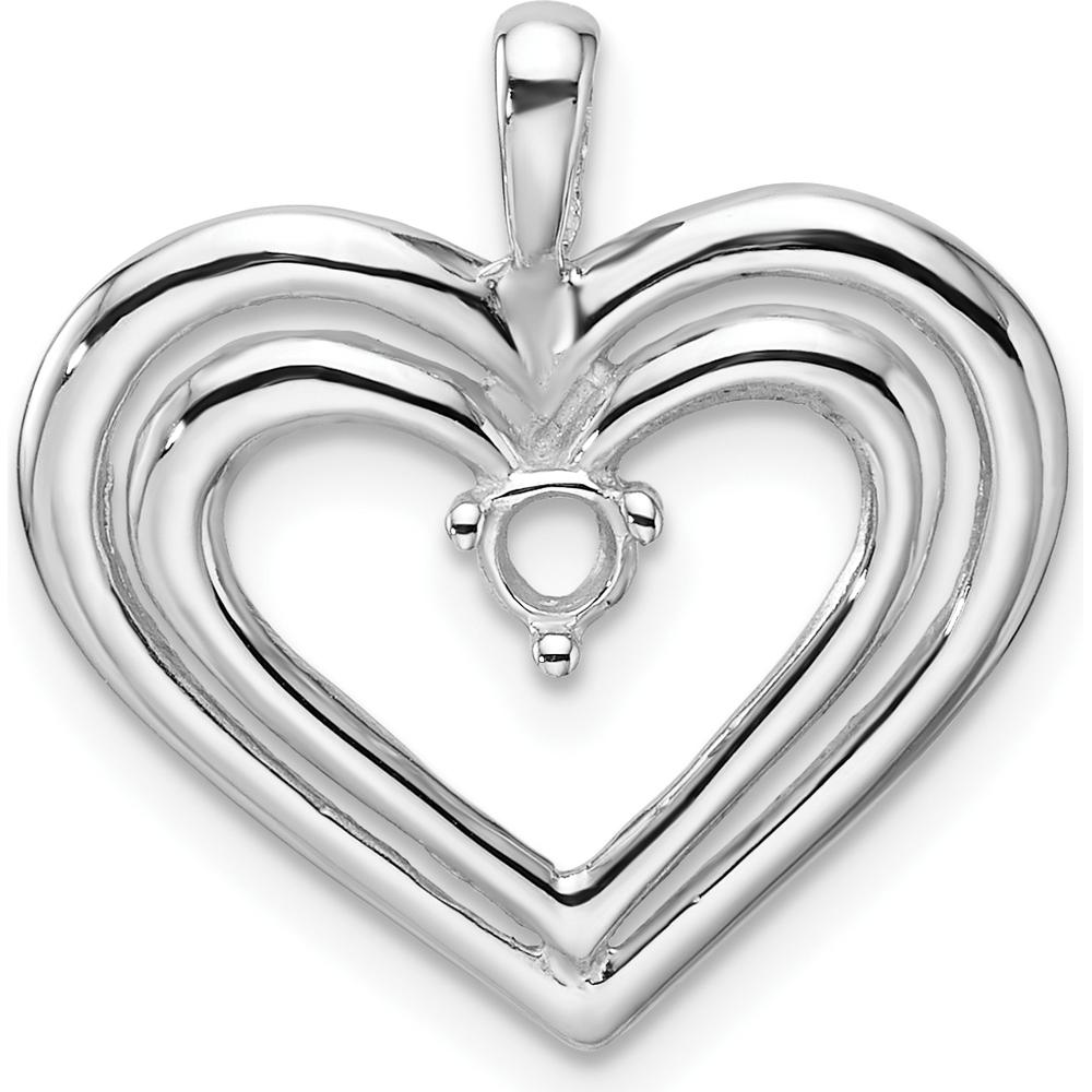 14K White Gold Double Heart Pendant with 3.2mm Round Stone Mounting by Monteluci Fine Jewelry