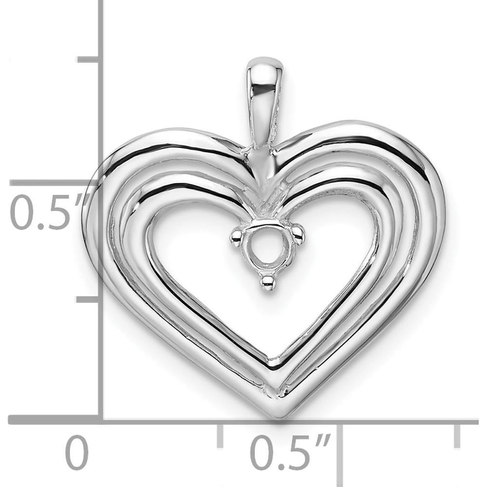 14K White Gold Double Heart Pendant with 3.2mm Round Stone Mounting by Monteluci Fine Jewelry