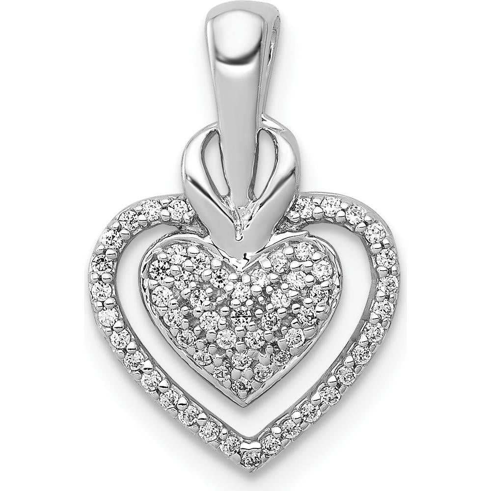 14K White Gold Double Heart Pendant with Pave Set Round Diamonds - 1/5 Carat Total Diamond Weight by Monteluci Fine Jewelry