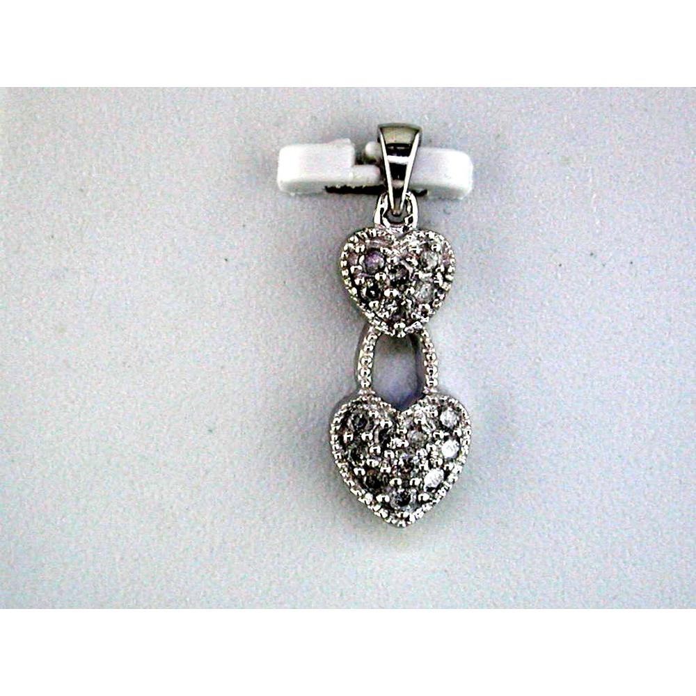 14K White Gold Double Heart Pendant with Round Diamonds - 0.18 Carat Total Diamond Weight - Royal Jewelry