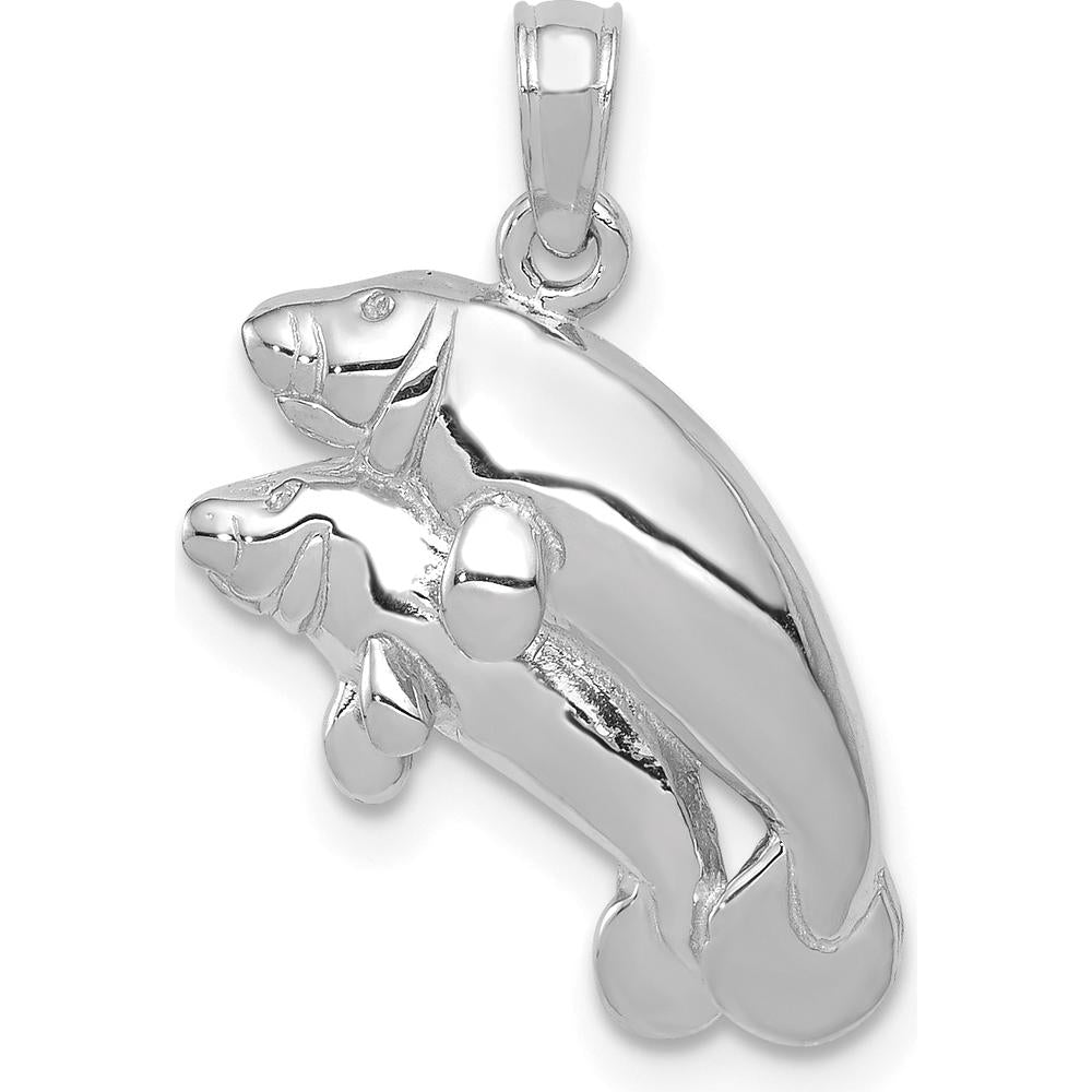 14K White Gold Double Manatee Pendant with Polished Rhodium Finish - 19mm x 18mm by Oro Pregiato