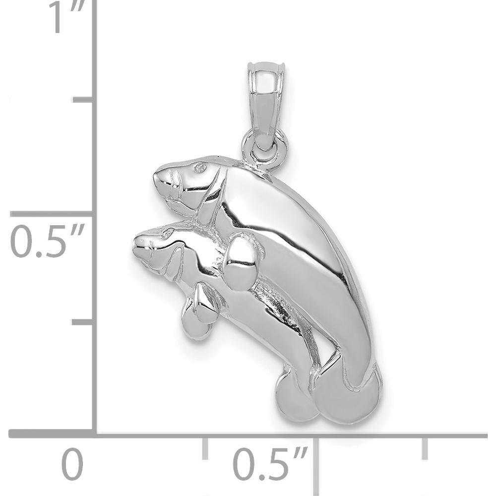 14K White Gold Double Manatee Pendant with Polished Rhodium Finish - 19mm x 18mm by Oro Pregiato