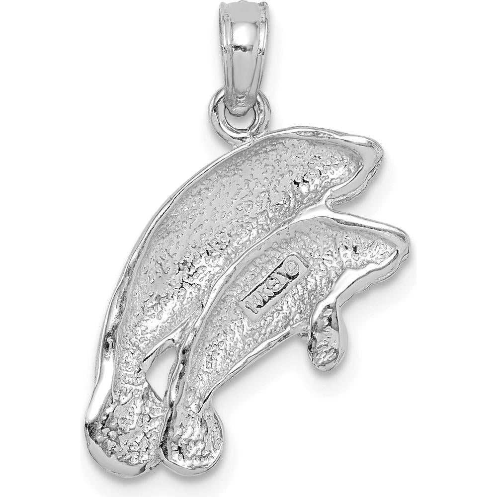 14K White Gold Double Manatee Pendant with Polished Rhodium Finish - 19mm x 18mm by Oro Pregiato