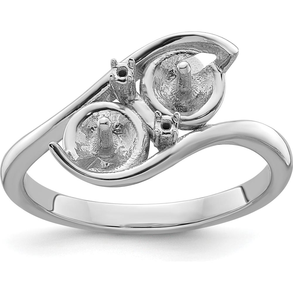 14K White Gold Double Mount Ring Setting for 6mm Pearl and 1.4mm Diamonds by Monteluci Fine Jewelry