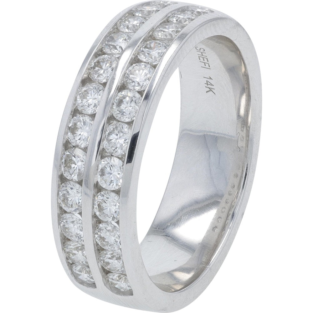 14K White Gold Double Row Channel-Set Round Diamond Band - 1.00 Carat Total Diamond Weight