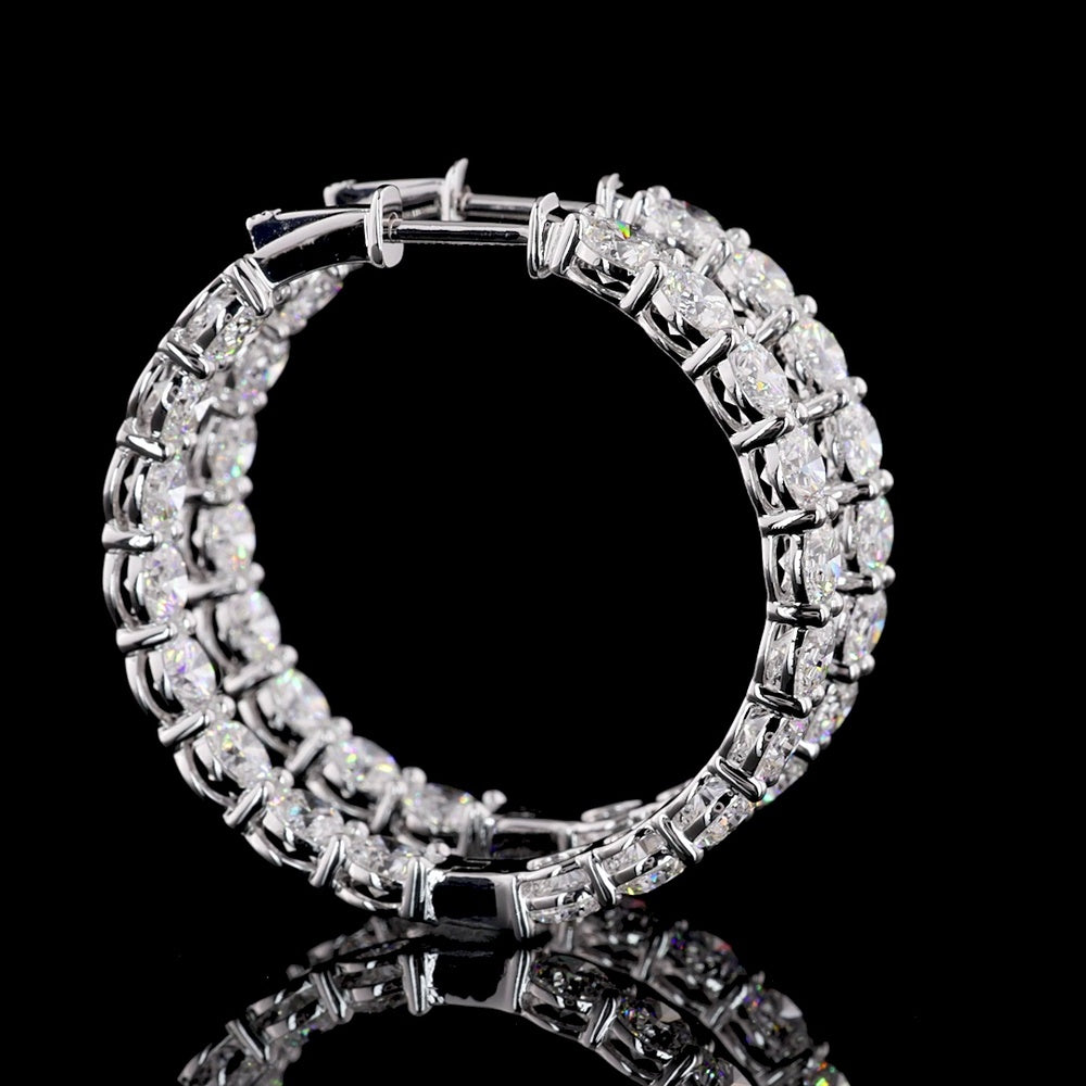 14K White Gold Double Row Hoop Earrings with 72 Brilliant Cut Lab Diamonds - 15.5 Carat Total Weight - Covaloro Fine Jewelry