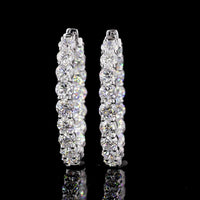 14K White Gold Double Row Hoop Earrings with 72 Brilliant Cut Lab Diamonds - 15.5 Carat Total Weight - Covaloro Fine Jewelry