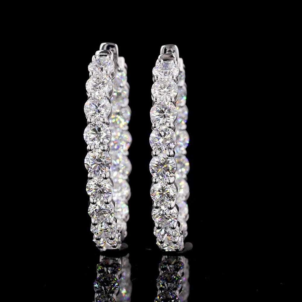 14K White Gold Double Row Hoop Earrings with 72 Brilliant Cut Lab Diamonds - 15.5 Carat Total Weight - Covaloro Fine Jewelry