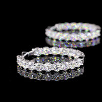14K White Gold Double Row Hoop Earrings with 72 Brilliant Cut Lab Diamonds - 15.5 Carat Total Weight - Covaloro Fine Jewelry