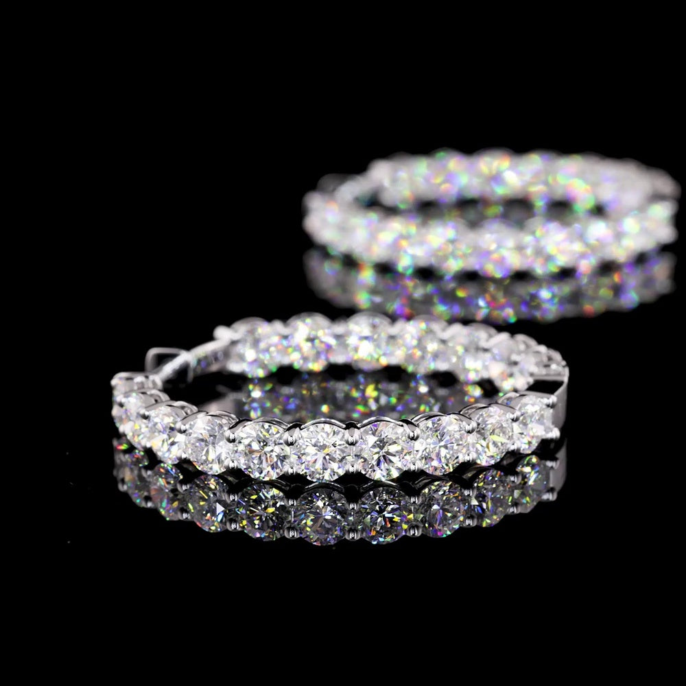 14K White Gold Double Row Hoop Earrings with 72 Brilliant Cut Lab Diamonds - 15.5 Carat Total Weight - Covaloro Fine Jewelry