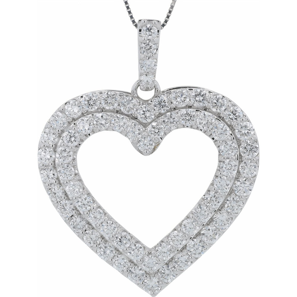 14K White Gold Double Row Open Heart Pendant with Pavé Set Lab Grown Diamonds - 2.00 Carat Total Diamond Weight